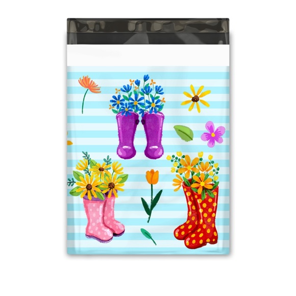 25 10X13 Rain Boots Flowers Poly Mailers Flat Shipping Envelopes CLEARANCE - Picture 5 of 5